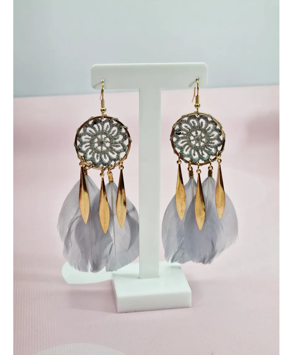 Kolczyki piórka w kolorach z łapaczem snów Kolczyki piórka w kolorach z łapaczem snów