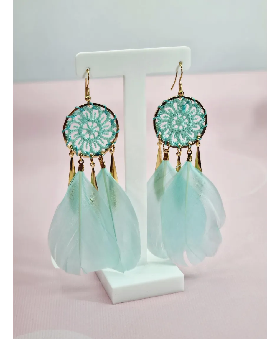 Kolczyki piórka w kolorach z łapaczem snów