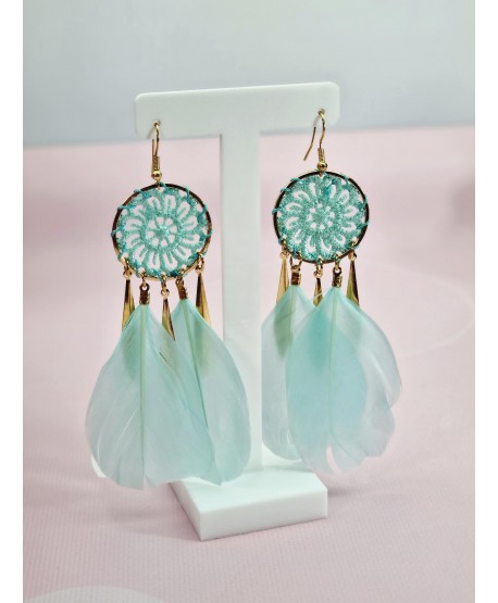 Kolczyki piórka w kolorach z łapaczem snów