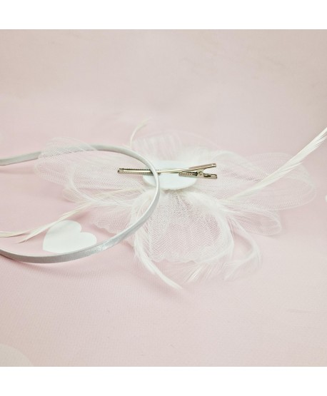 Fascynator toczek biały z piórkami