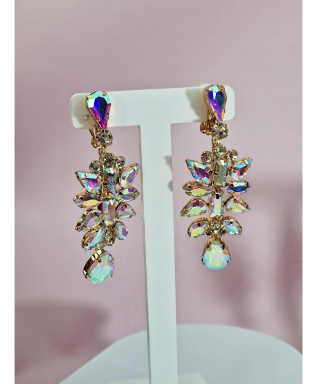 Klipsy bogato zdobione z kolorowymi kryształkami