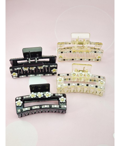 Spinka klamra szczęka z kwiatuszkami i cyrkoniami- kolory