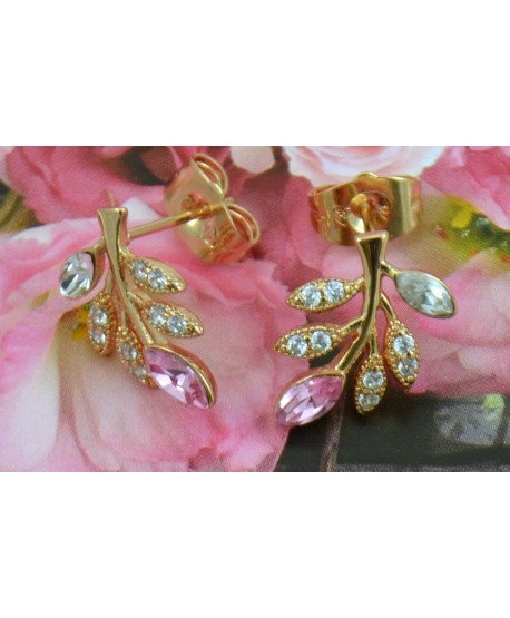 Kolczyki stal złote listki z kolorem do wyboru