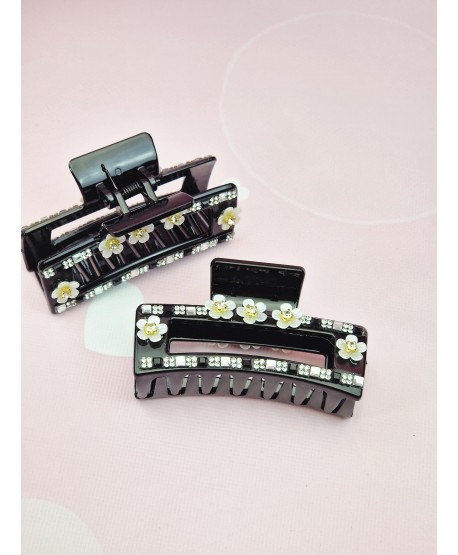 Spinka klamra szczęka z kwiatuszkami i cyrkoniami- kolory