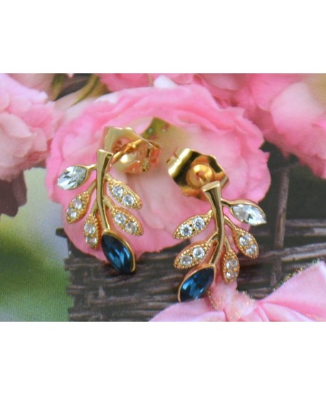 Kolczyki stal złote listki z kolorem do wyboru