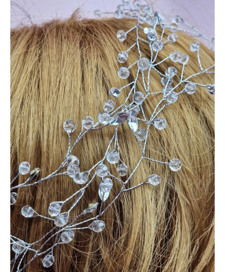 Srebrna ozdoba gałązka na druciku z kryształkami