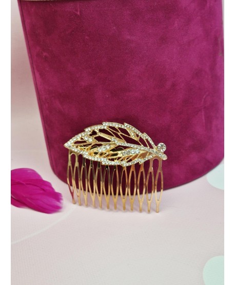 Ozdobny grzebień złoty z motywem listka
