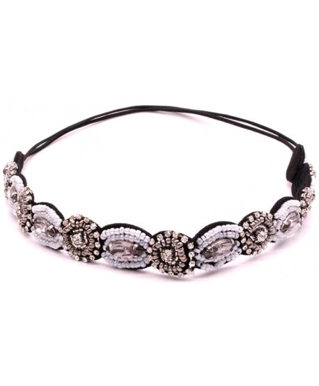 Opaska ozdobna na gumce koraliki grafit biała retro