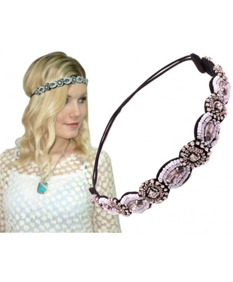 Opaska ozdobna na gumce koraliki grafit biała retro