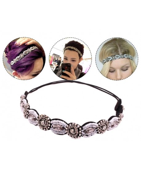 Opaska ozdobna na gumce koraliki grafit biała retro