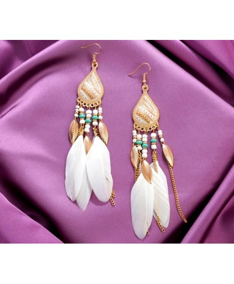 Kolczyki białe pióra boho