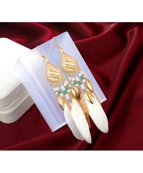 Kolczyki białe pióra boho