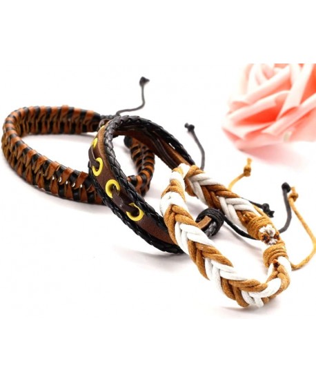 Zestaw bransoletek męskich na rzemieniach brązowe odcienie