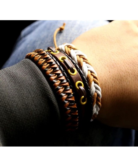 Zestaw bransoletek męskich na rzemieniach brązowe odcienie