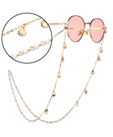 Łańcuszek do okularów złoty z muszelkami i perełkami