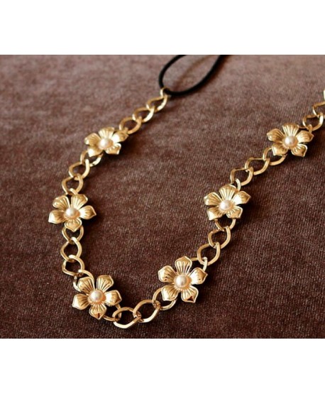Opaska ozdobna z kwiatuszkami na gumce złota