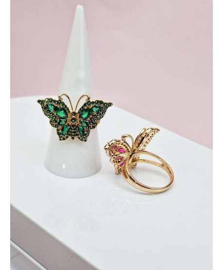 Pierścionek stal z pokaźnymi kolorowymi motylami