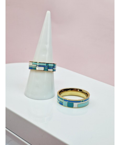 Pierścionek stal turkusowa obrączka