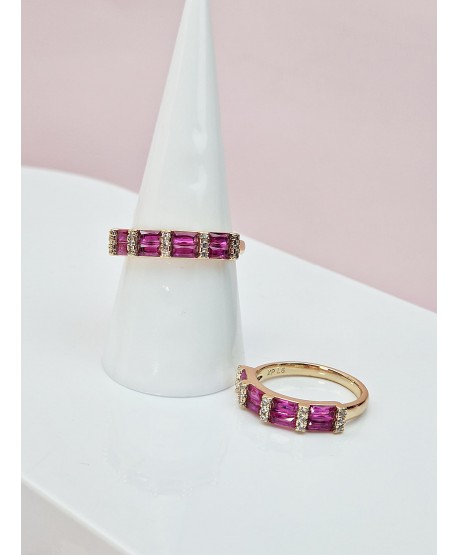 Pierścionek stal z różowymi cyrkoniami