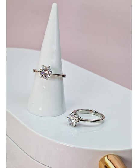 Pierścionek stal srebrny zaręczynowa cyrkonia