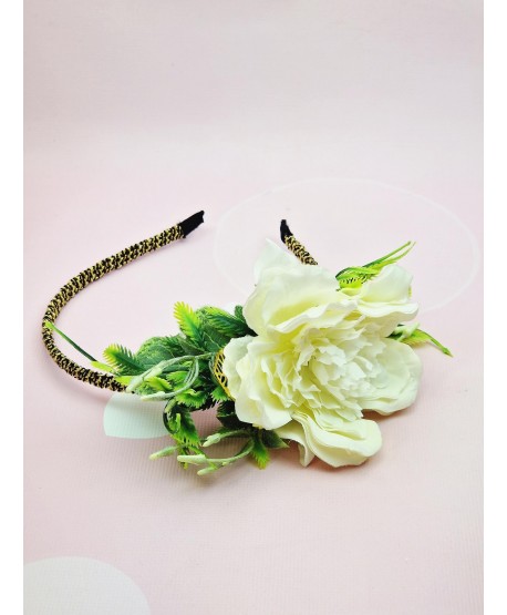 Bogata opaska do włosów biały kwiat