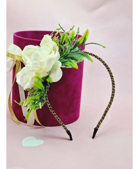 Bogata opaska do włosów biały kwiat