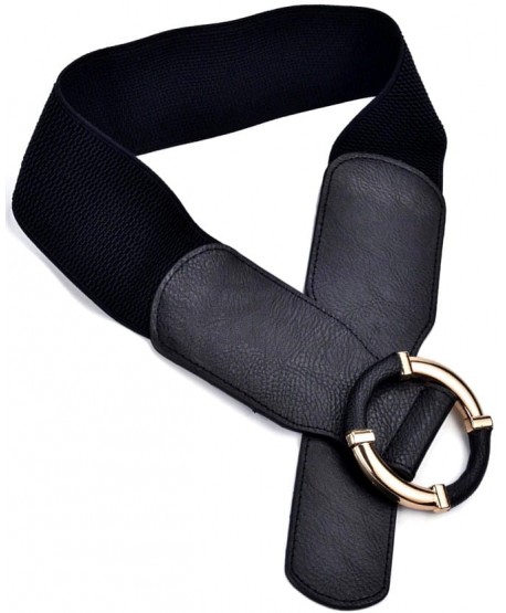 Czarny pasek na gumie z okrągłą klamrą