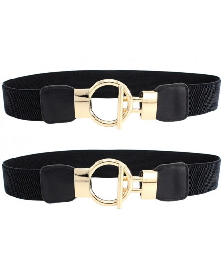 Czarny pasek na gumie z okrągłą, złotą klamrą