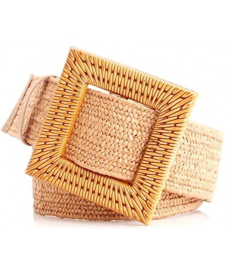Beżowy, słomiany pasek z kwadratową klamrą