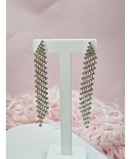 Klipsy długie wieczorowe w srebrze z cyrkoniami