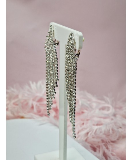 Klipsy długie wieczorowe w srebrze z cyrkoniami