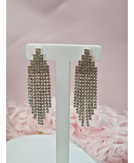 Klipsy długie wieczorowe w srebrze z cyrkoniami