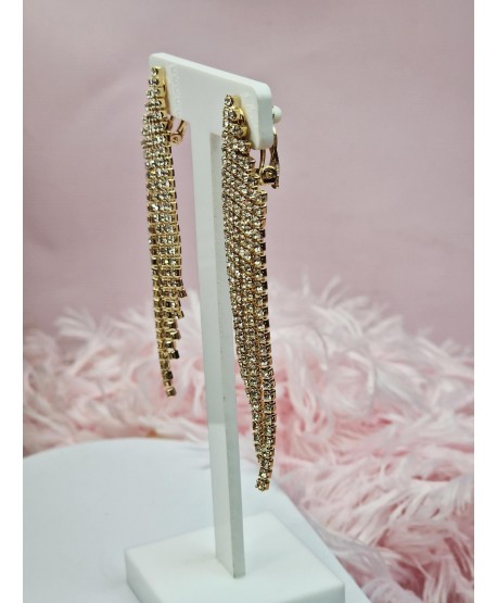 Klipsy długie wieczorowe w złocie z cyrkoniami
