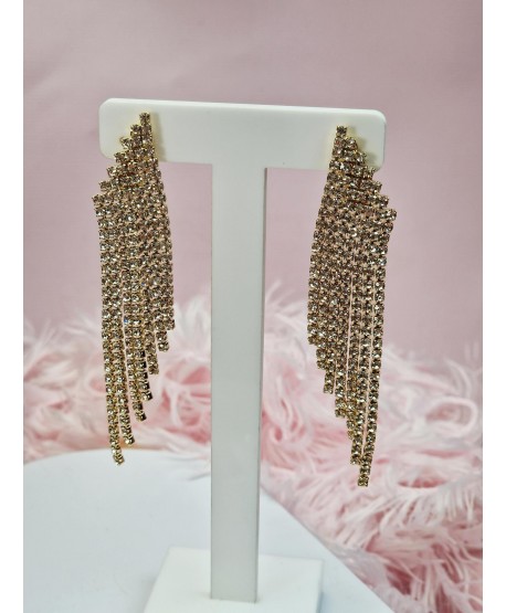 Klipsy długie wieczorowe w złocie z cyrkoniami