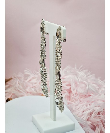 Klipsy długie wieczorowe w srebrze w formie listków