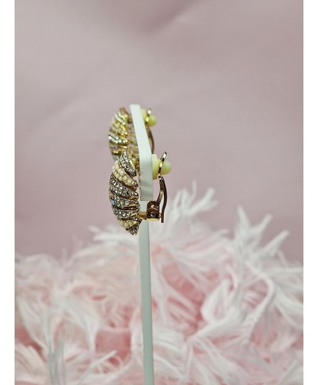 Klipsy złote z cyrkoniami i perełkami