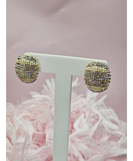 Klipsy złote z cyrkoniami i perełkami