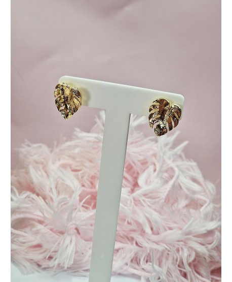 Klipsy złote - liść monstery