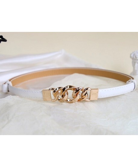 Biały pasek wąski elegancki ze złotą klamrą