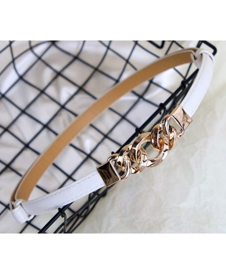 Biały pasek wąski elegancki ze złotą klamrą