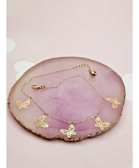 Bransoletka na kostkę stal złote motylki