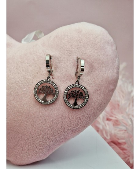 Kolczyki stal drzewka szczęścia na kółeczku