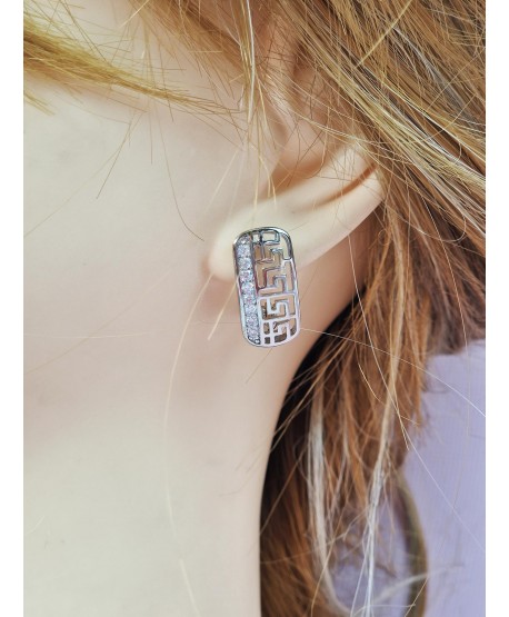 Kolczyki stal srebrne z greckim wzorem i cyrkoniami