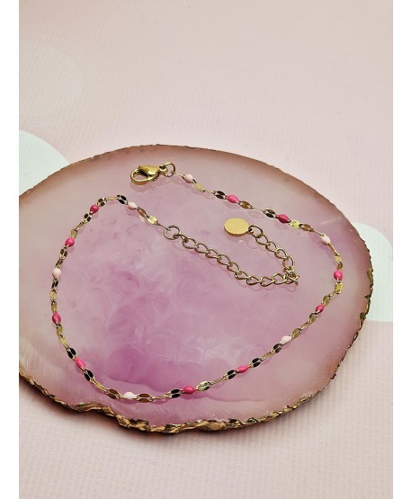 Bransoletka na kostkę stal z różowymi koralikami