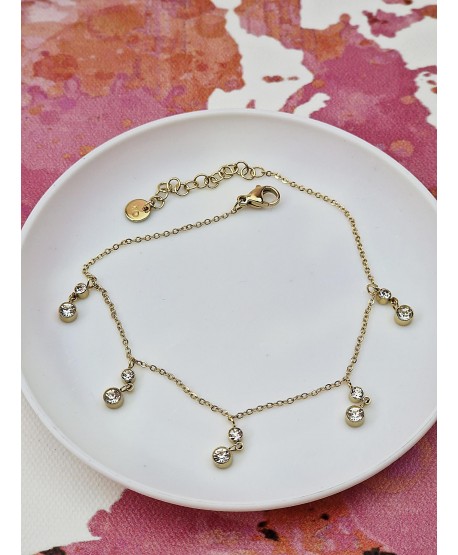 Bransoletka na kostkę stal z delikatnymi cyrkoniami