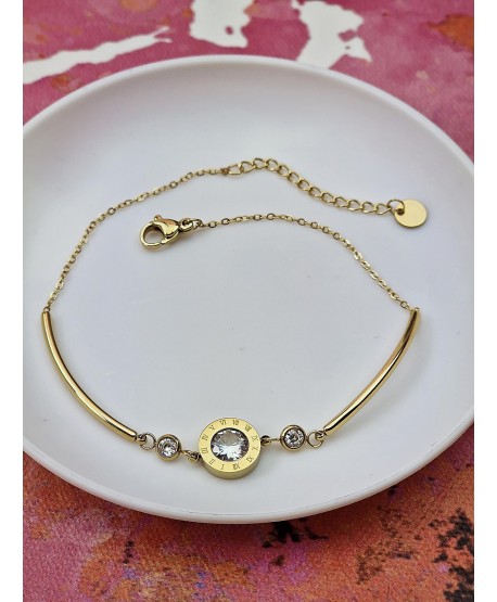 Bransoletka na kostkę stal z dużą błyszczącą cyrkonią