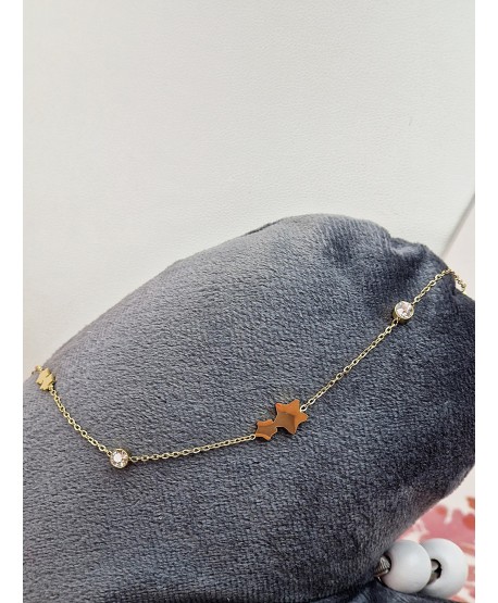 Bransoletka na kostkę stal z gwiazdkami i cyrkoniami