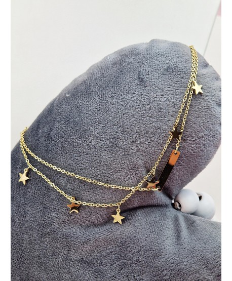 Bransoletka na kostkę stal z gwiazdkami i blaszką