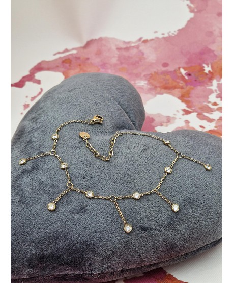 Bransoletka na kostkę stal z wiszącymi cyrkoniami