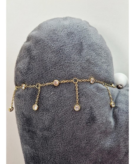 Bransoletka na kostkę stal z wiszącymi cyrkoniami